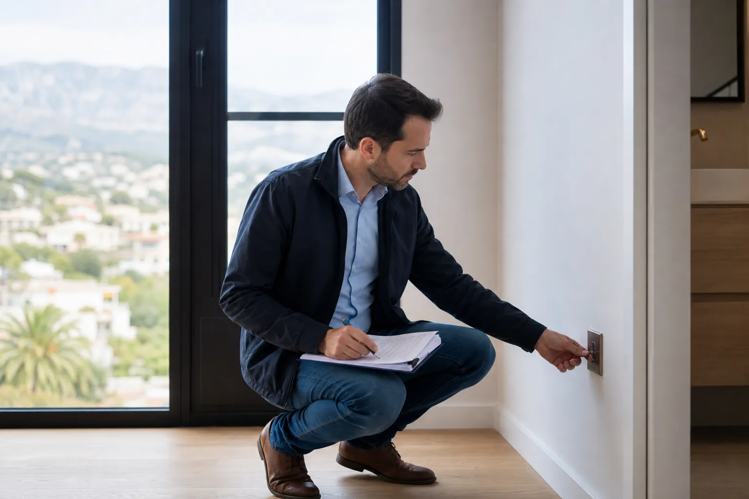 Expert en bâtiment lors de la pré-livraison d'un appartement neuf en VEFA dans les Alpes-Maritimes